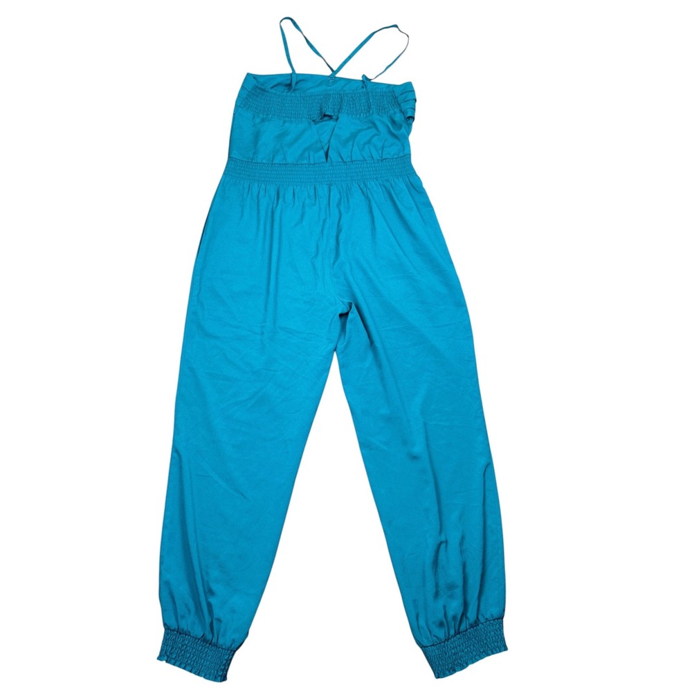 Bebe Teal Convertible Strapless Jumpsuit Jogger Pants Size Large Resort Glam